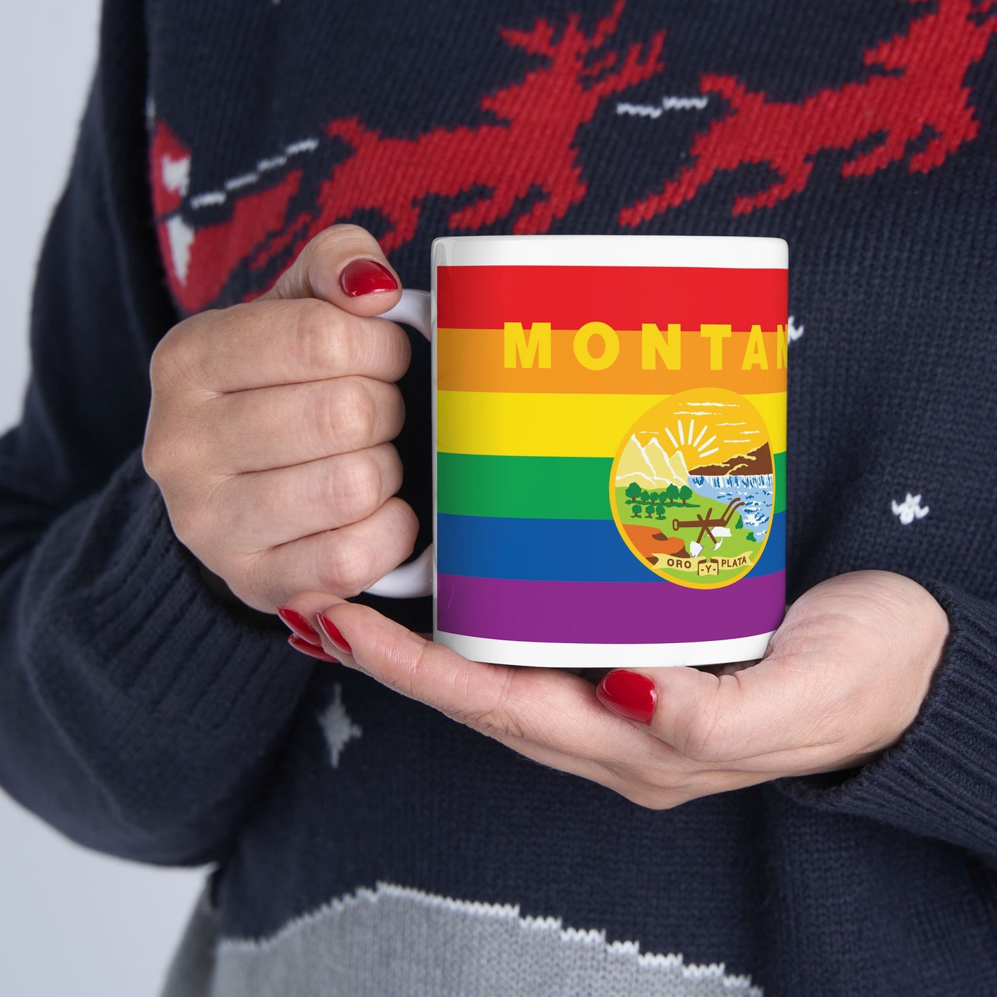 Montana Rainbow Pride Flag "UNITED" Ceramic Mug