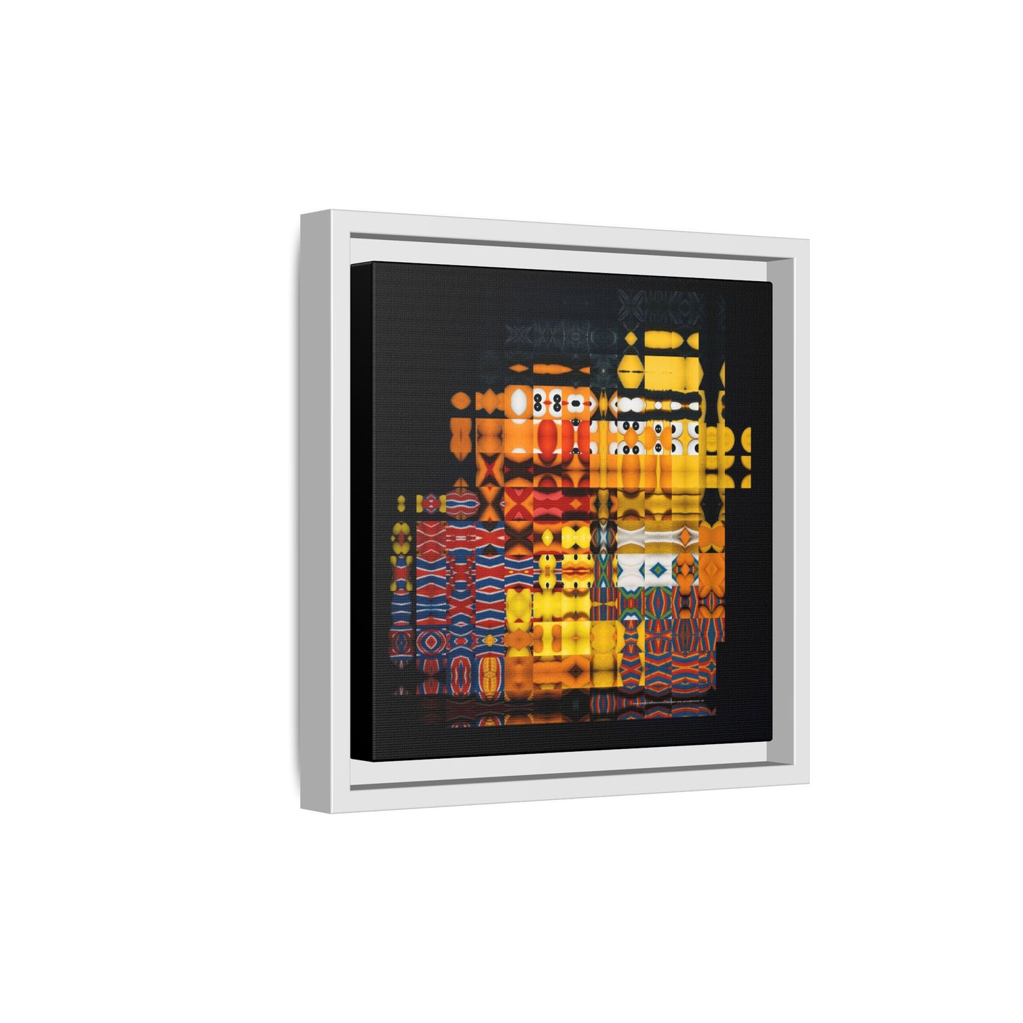 Iconic Domestic Partners in Plain Sight: Bert, Ernie, and Rubber Ducky Abstract Portrait Collage Art — Matte Canvas, Framed (Multi-color options)