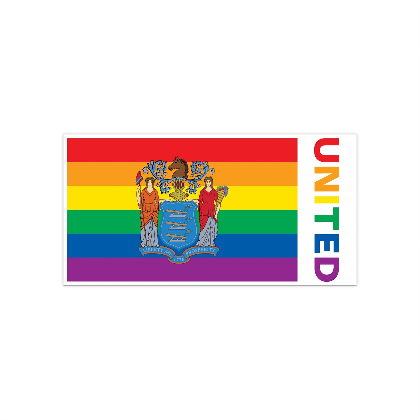 New Jersey Rainbow Pride Flag "UNITED" Bumper Sticker