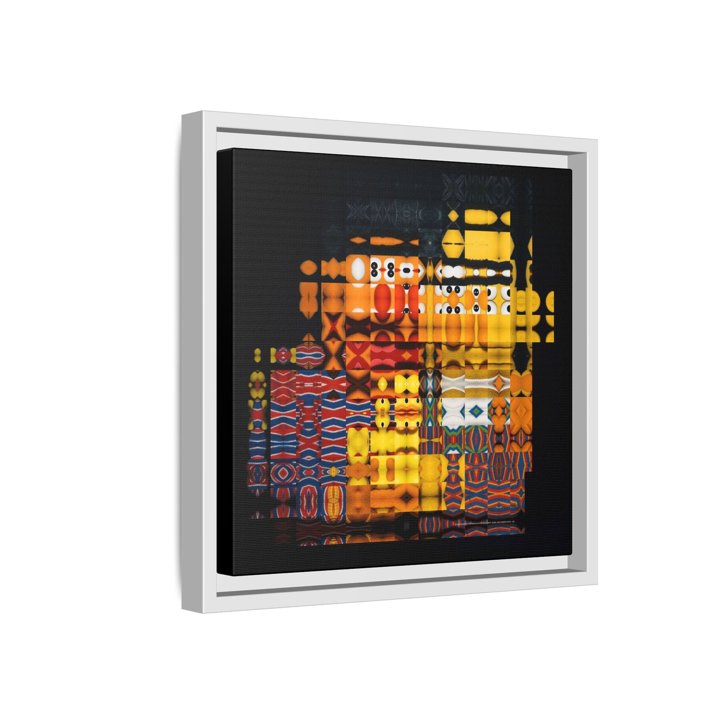 Iconic Domestic Partners in Plain Sight: Bert, Ernie, and Rubber Ducky Abstract Portrait Collage Art — Matte Canvas, Framed (Multi-color options)