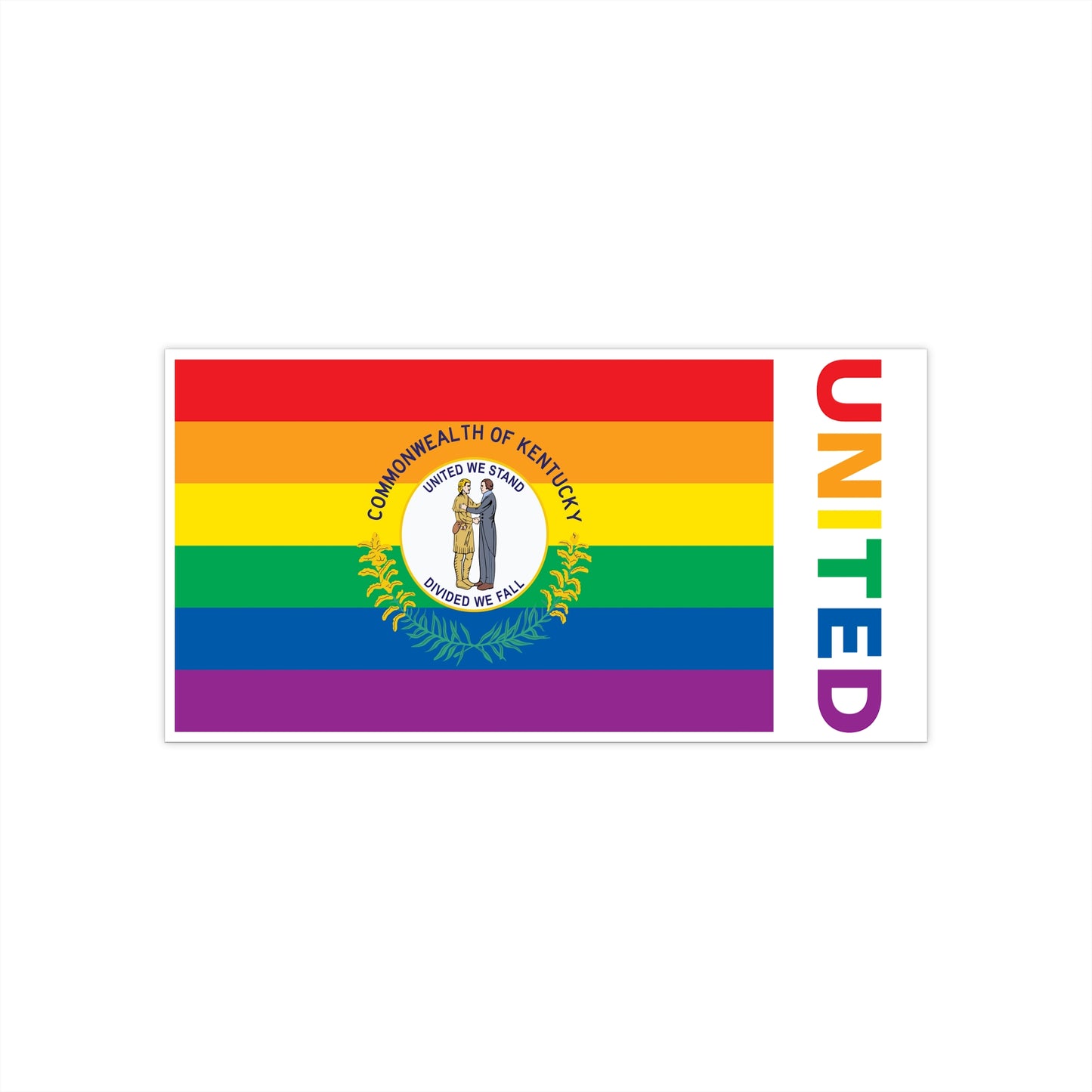 Kentucky Rainbow Pride Flag "UNITED" Bumper Sticker