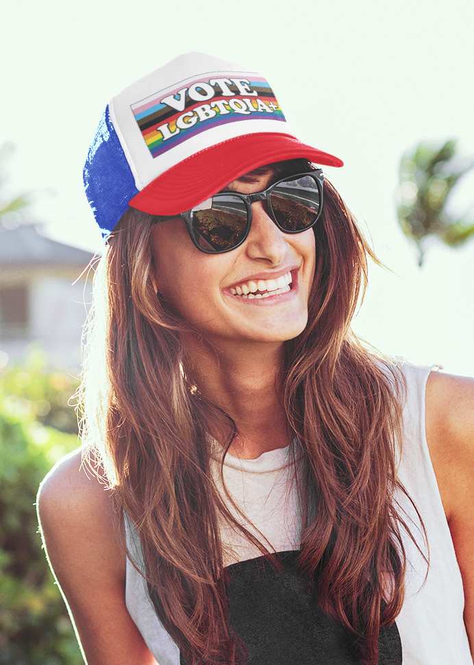 VOTE LGBTQIA+ Trucker Cap — LGBTQIA+ Rights & Equality Statement Hat