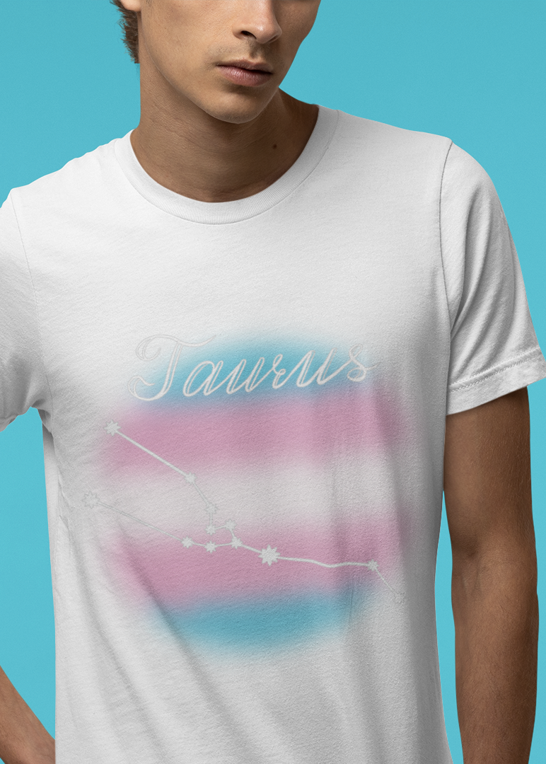 Taurus Constellation T-shirt, Astrology, Transgender Pride Flag