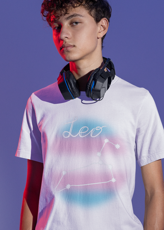 Leo Constellation T-shirt, Astrology, Transgender Pride Flag