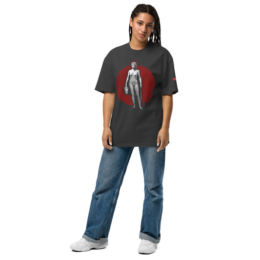 Feminist Manifesto 1914 Oversized faded t-shirt - Red, Black and White Deco on Faded Black