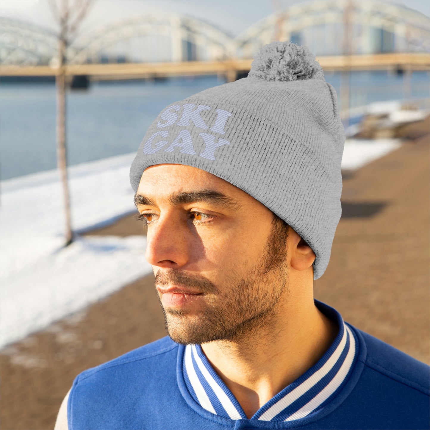 SKI GAY Pom Pom Beanie - white deco