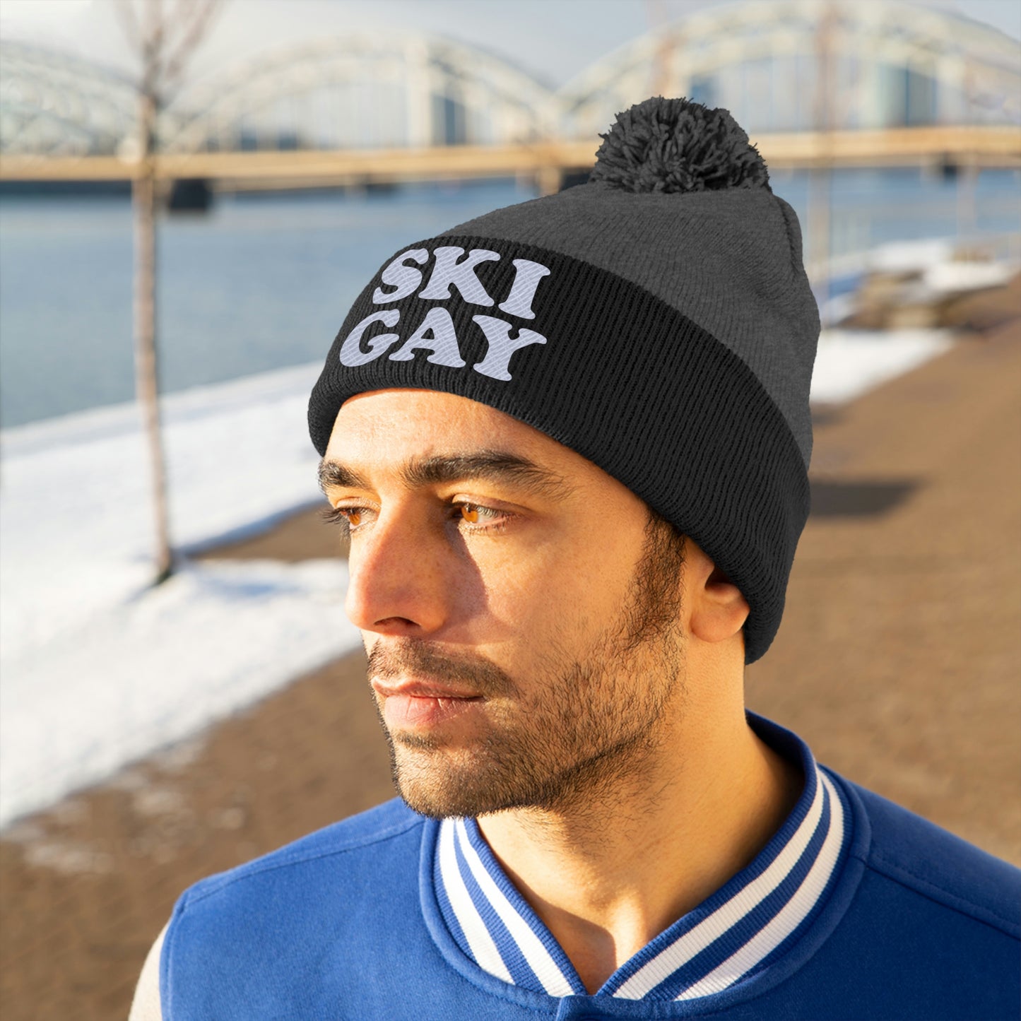 SKI GAY Pom Pom Beanie - white deco