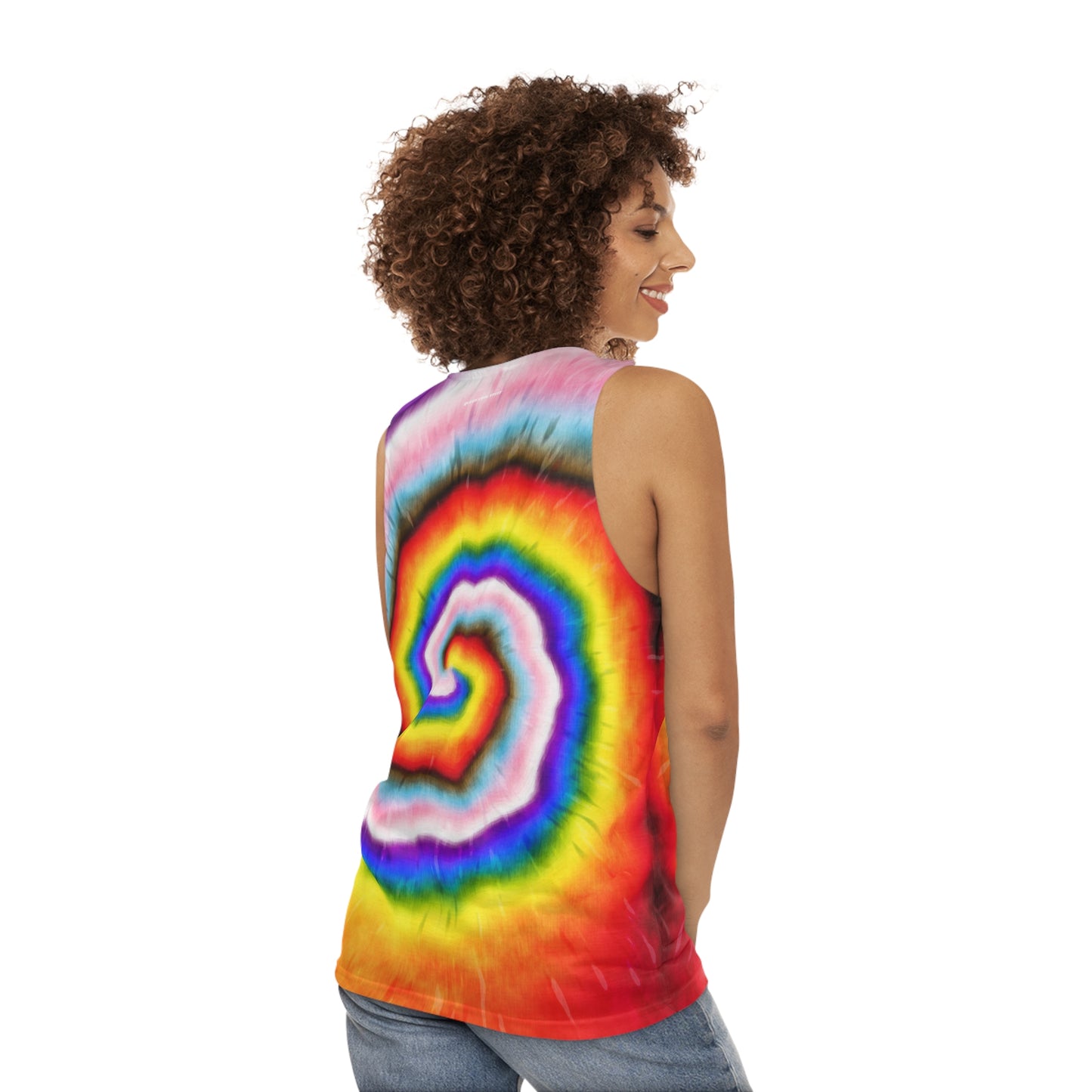 LOVE PEACE PRIDE Tank Top - progress pride tie-dye deco