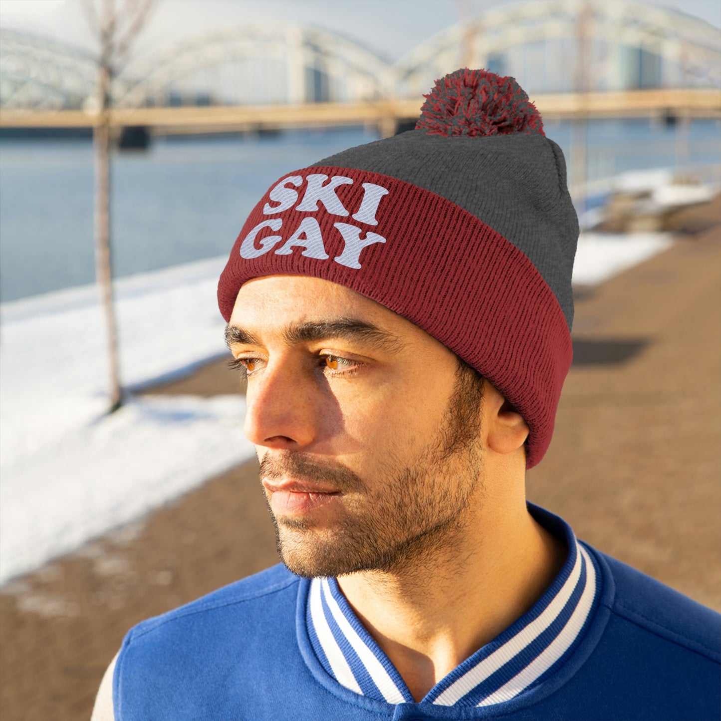 SKI GAY Pom Pom Beanie - white deco