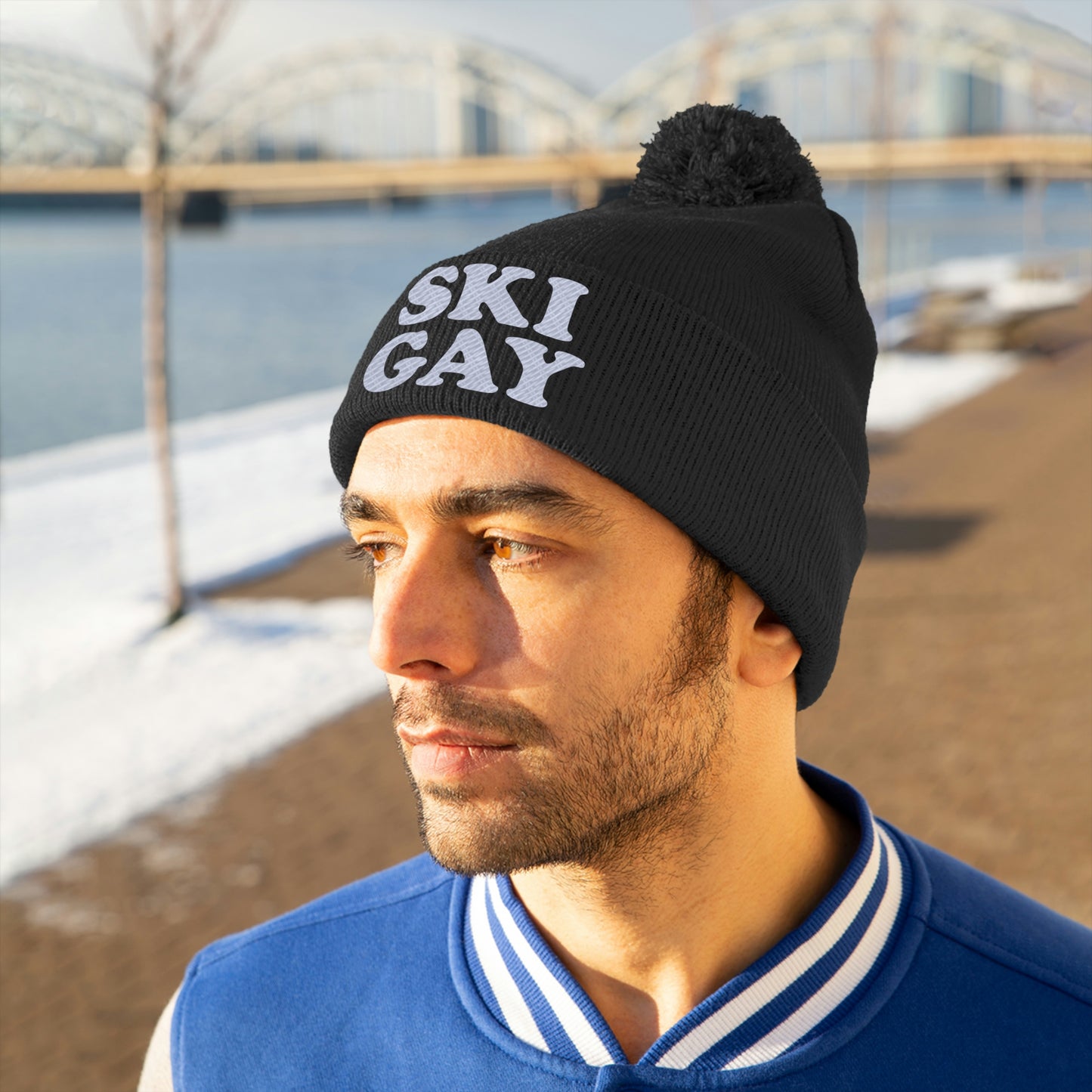 SKI GAY Pom Pom Beanie - white deco
