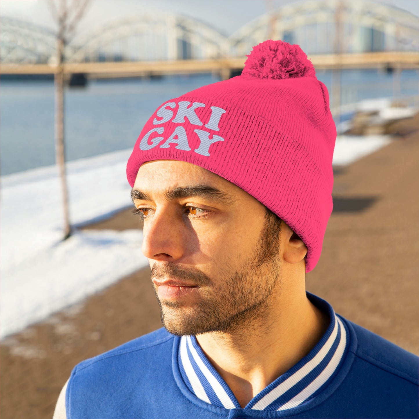 SKI GAY Pom Pom Beanie - white deco
