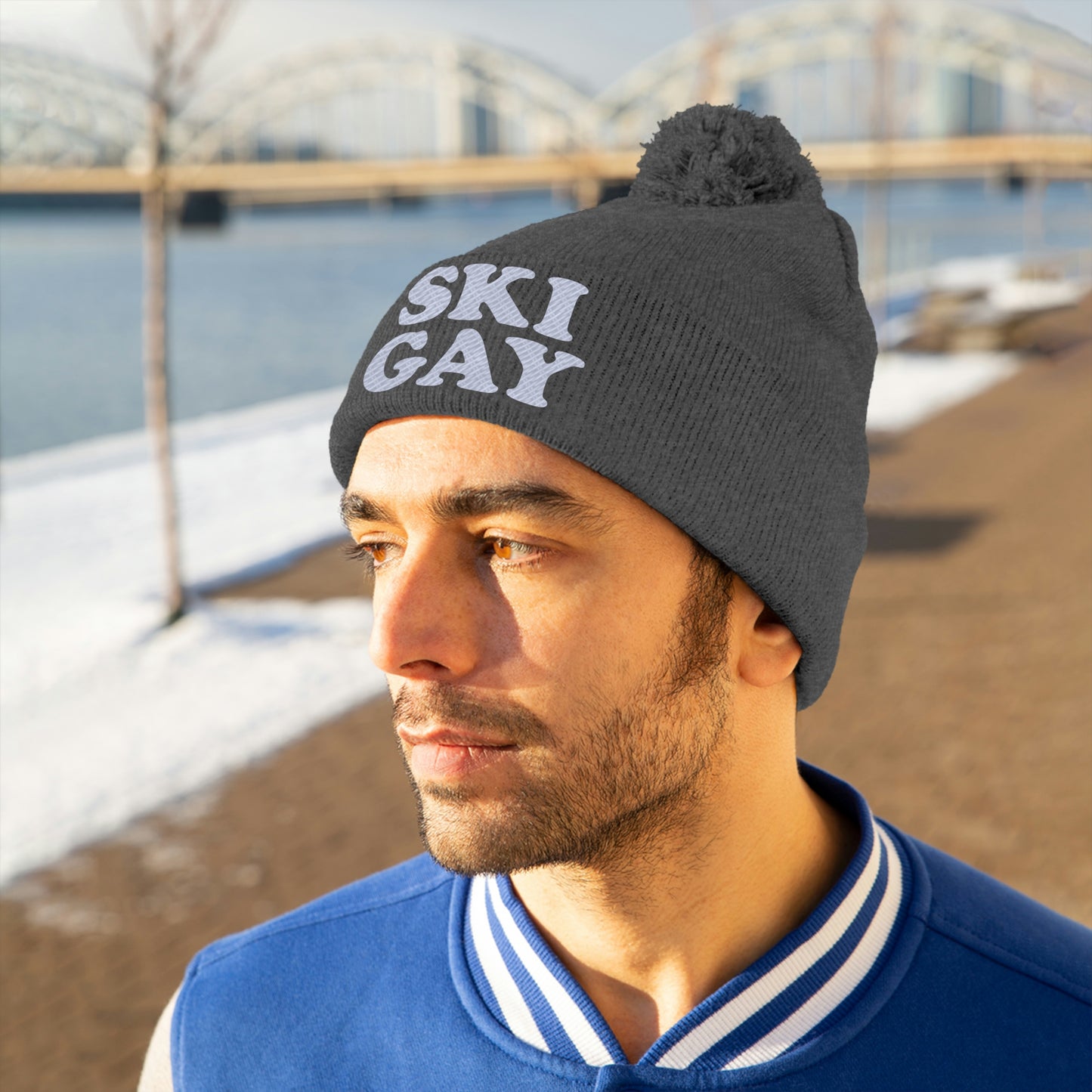 SKI GAY Pom Pom Beanie - white deco