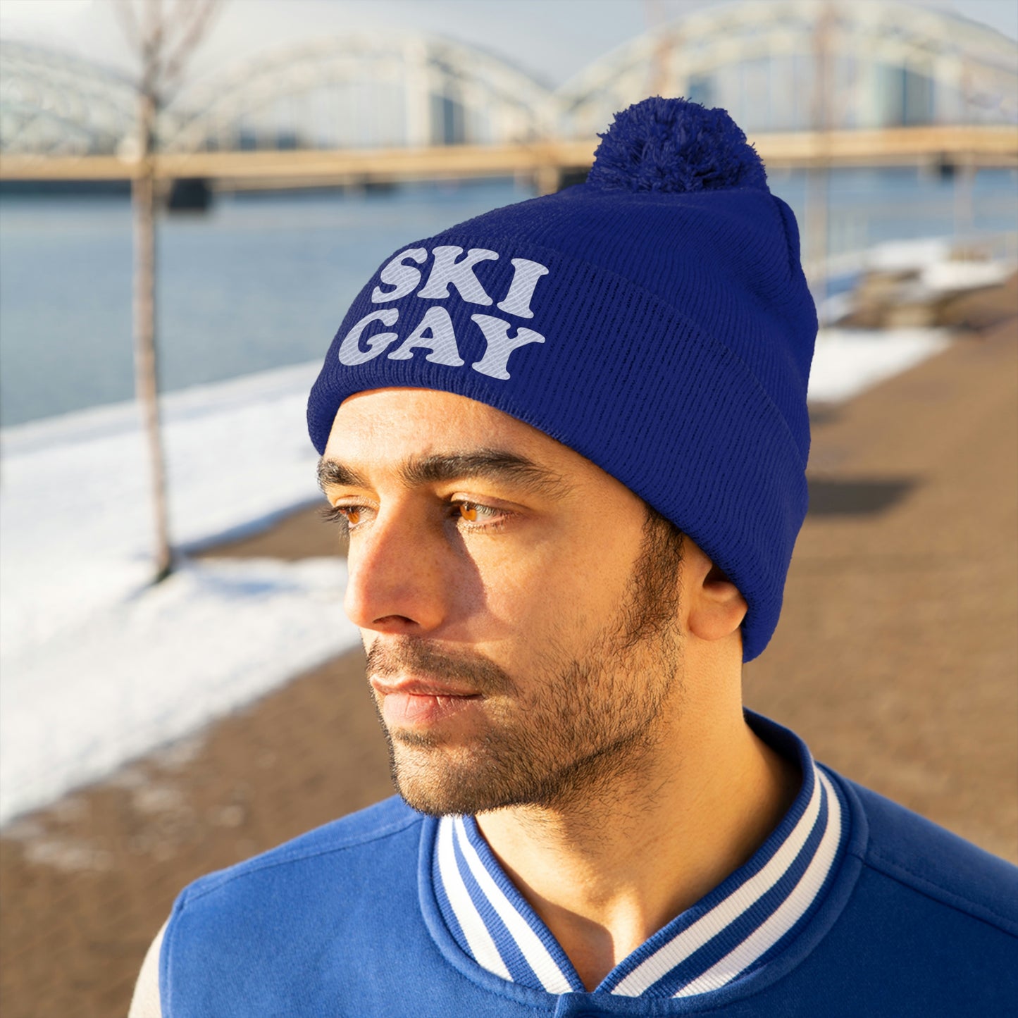 SKI GAY Pom Pom Beanie - white deco
